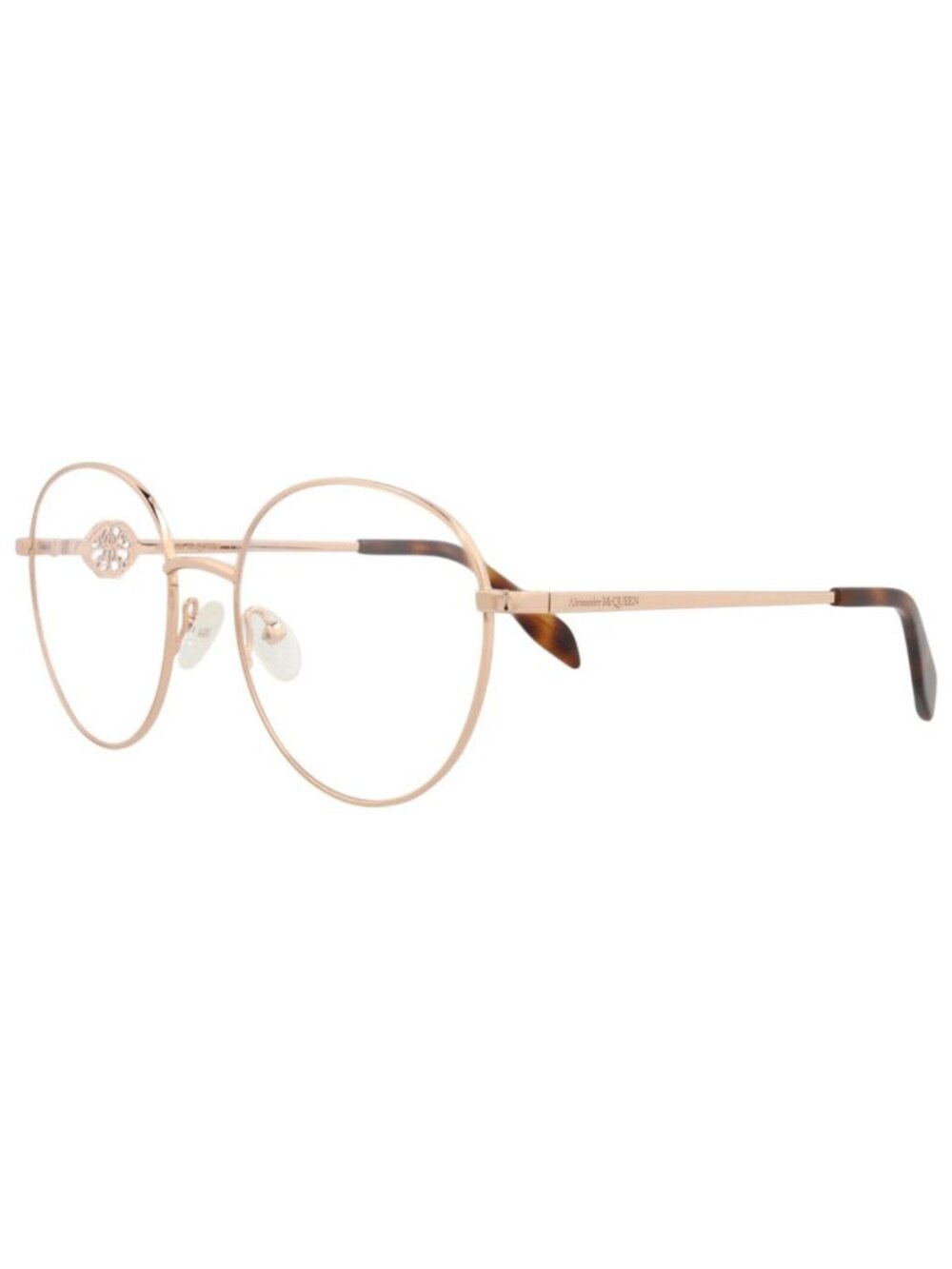 New Alexander McQueen Women's Eyeglasses Round Oval Metal Frame Gold Gold Eyewe